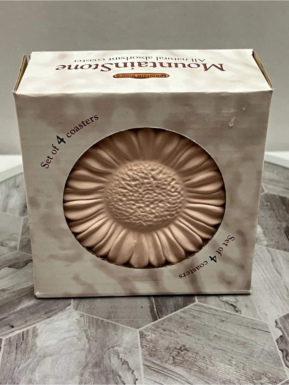 Mountain Woods MountainStone Sunflower Absorbent Stone Coasters Set of 4 Box